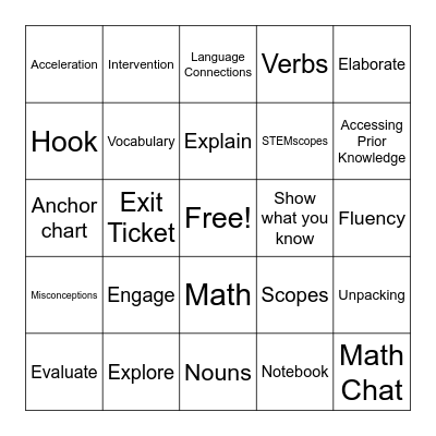 STEMscopes Bingo Card