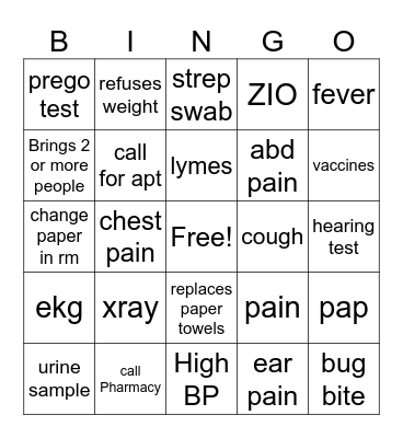 Nurse Bingo Card