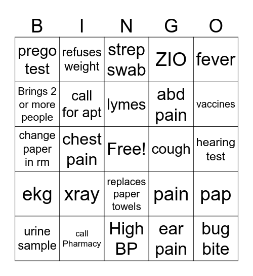 Nurse Bingo Card