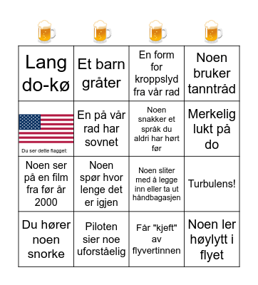 Flytur bingo! (premie 1 øl) Bingo Card