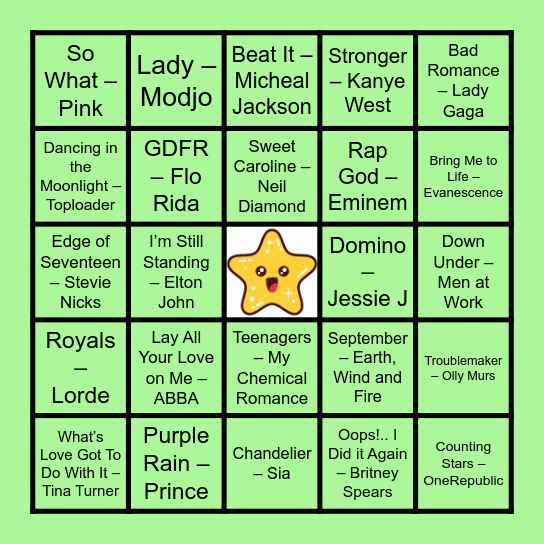 Musical Bingo 3 - Round 1 Bingo Card