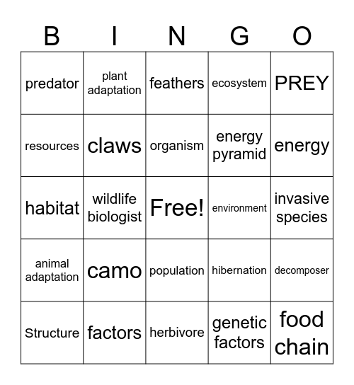Ecosystem Bingo Card