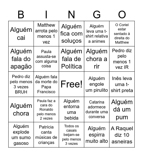 Raquel Bingo Card