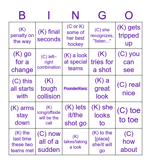Kenzie & Cheryl Bingo Card