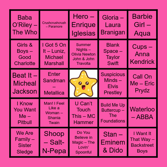 Musical Bingo 3 Bingo Card