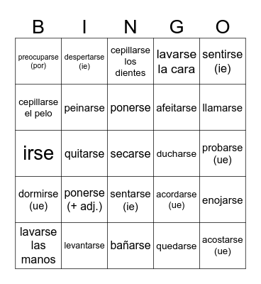 Ch 7 Reflexive Verbs Bingo Card