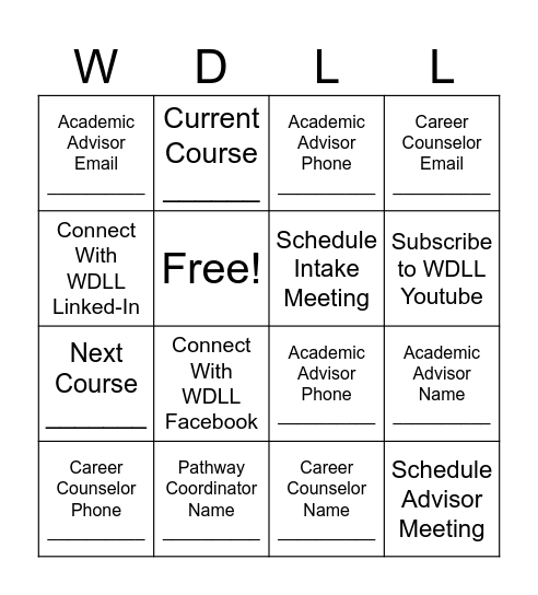 Workforce Development Bingo Card