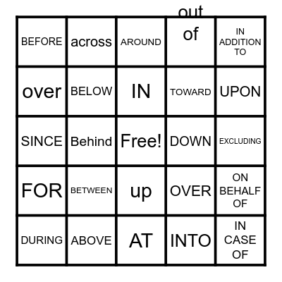 PREPOSITIONS Bingo Card