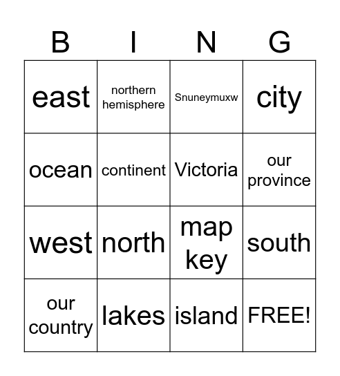 Geography Bingo Card