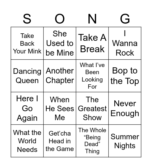 Musicals Bingo Card