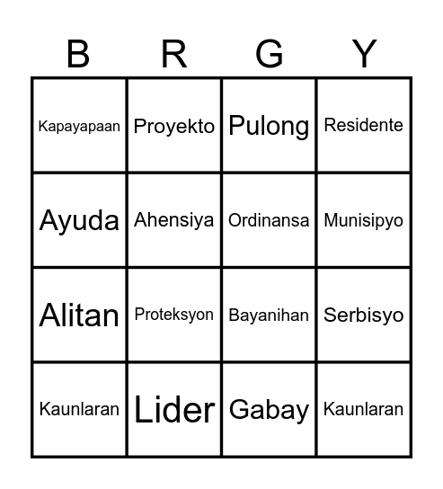 BRGY KAPITAN Bingo Card