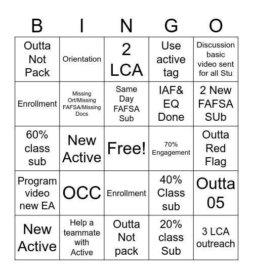 Start Week Day 2 Bingo Card