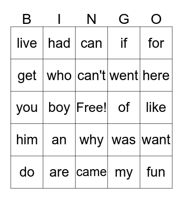 Logan's Bingo Game - October Bingo Card
