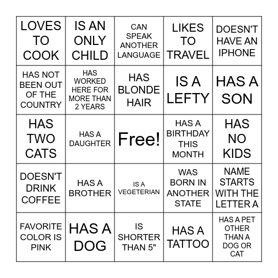 HUMAN SCAVENGER HUNT Bingo Card