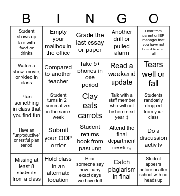 End of Year Bingo! Bingo Card