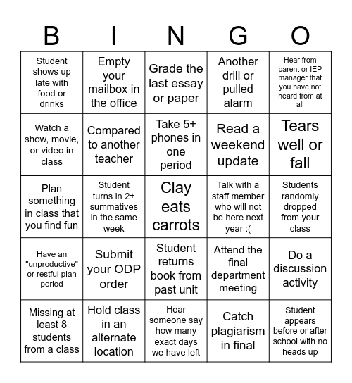 End of Year Bingo! Bingo Card