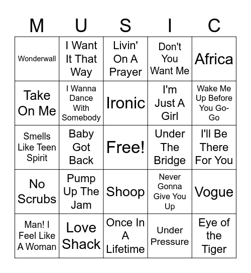 80s & 90s Bingo Card