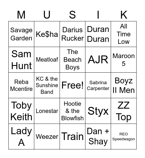 Musikfest Headliners Bingo Card