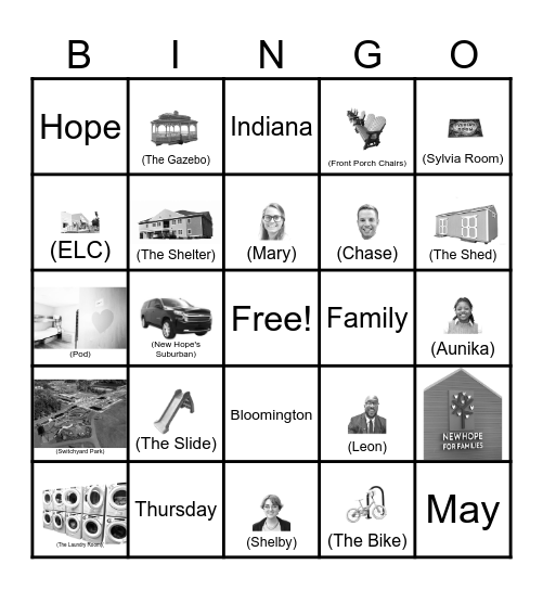 New Hope for Families Bingo Night Bingo Card