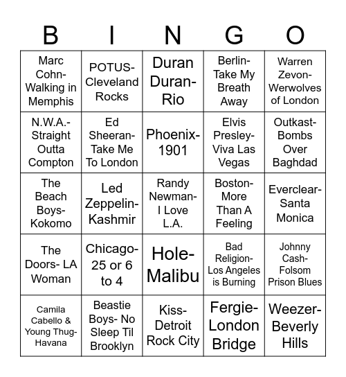 Radio Bingo "City" Bingo Card