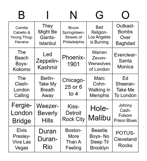 Radio Bingo "City" Bingo Card