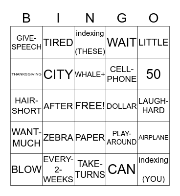 ASL GRAMMAR BINGO Card
