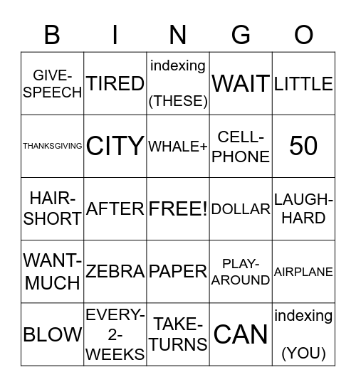 ASL GRAMMAR BINGO Card