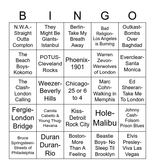 Radio Bingo "City" Bingo Card