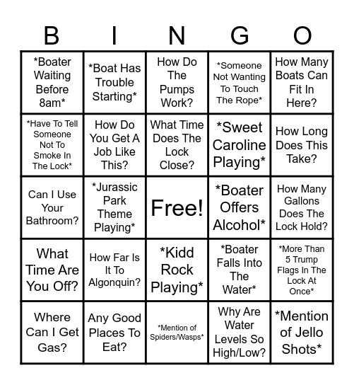Lockage Bingo Card