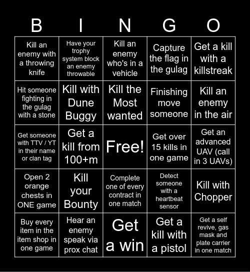 Warzone 2 Verdansk Bingo Card