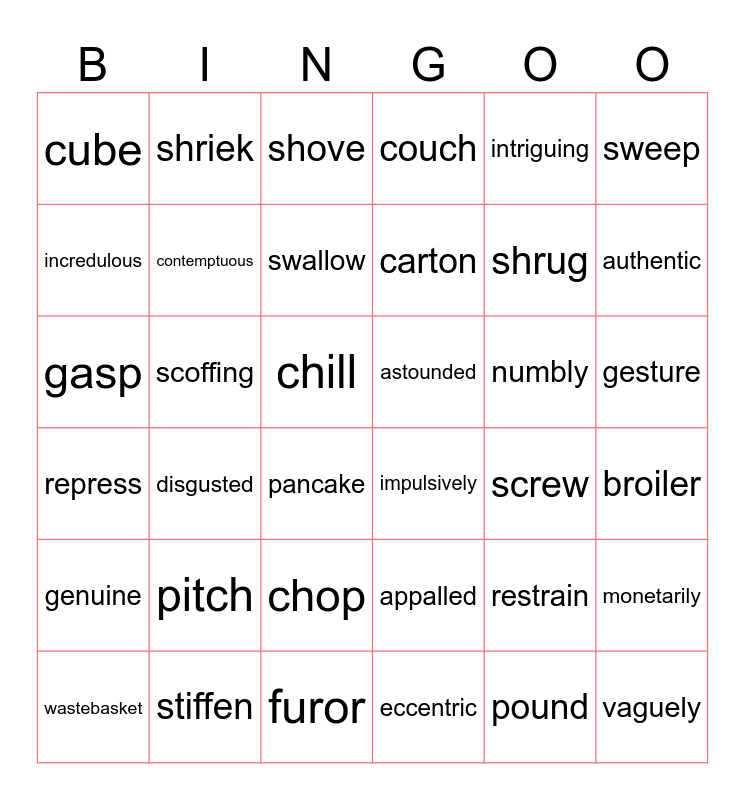 U6 Bingo Card
