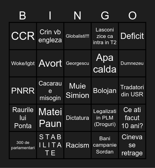 Dezbatere 2 Bingo Card