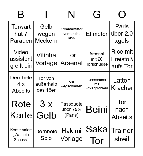 Paris / Arsenal Bingo Card