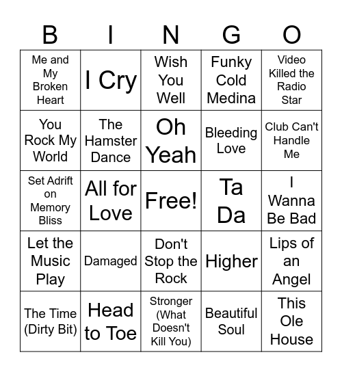 (14 MB) Music Bingo Round 1 Bingo Card