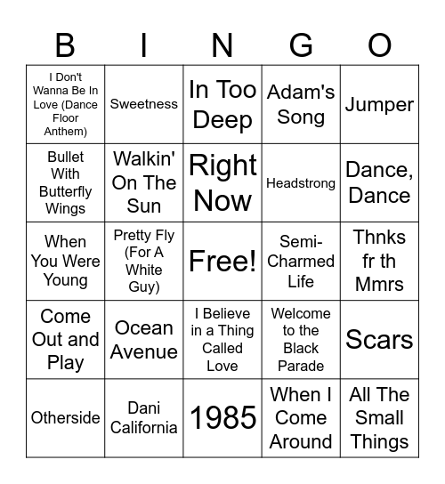 (14 MB) Music Bingo Round 2 Bingo Card