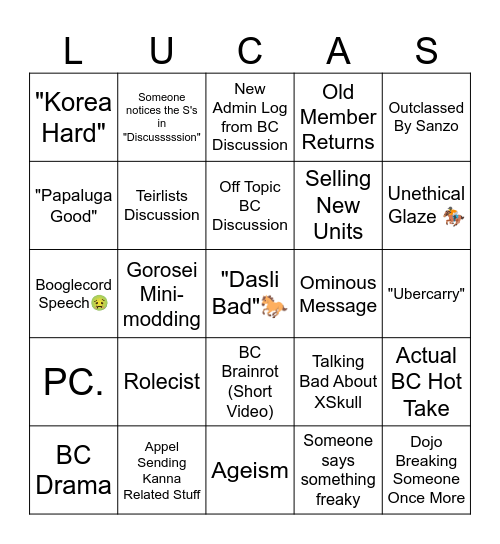 LUCAS BINGO BONANZA II! Bingo Card