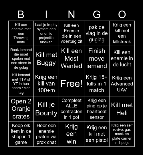 Warzone TwitchNL Challenge Bingo Card