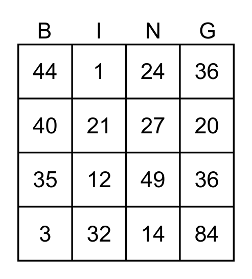 MULTIPLICATION FACTS Bingo Card