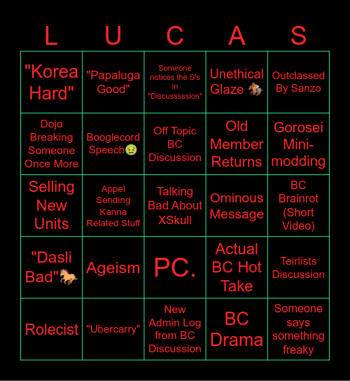 LUCAS BINGO BONANZA II! Bingo Card