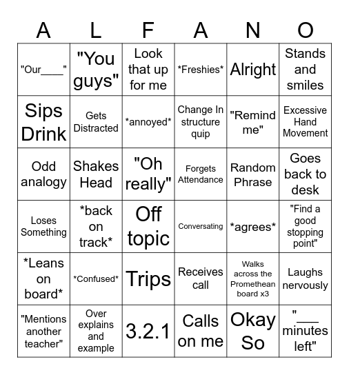 Alfano Bingo Card