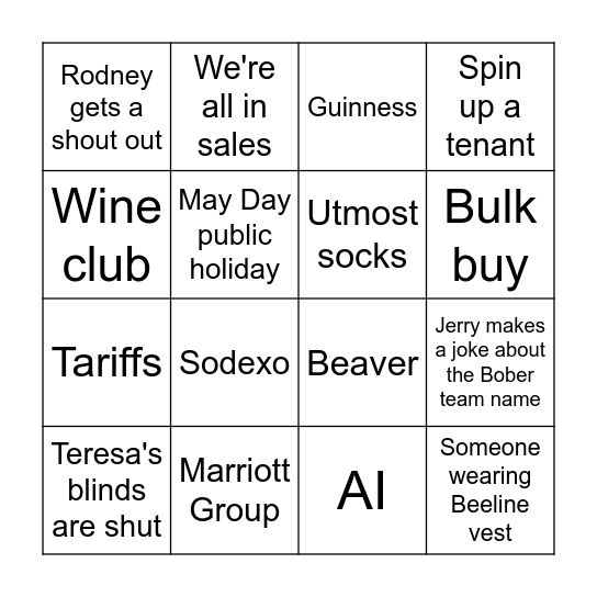 BP All Hands Bingo Card