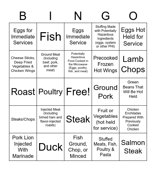 Temperature Bingo Card