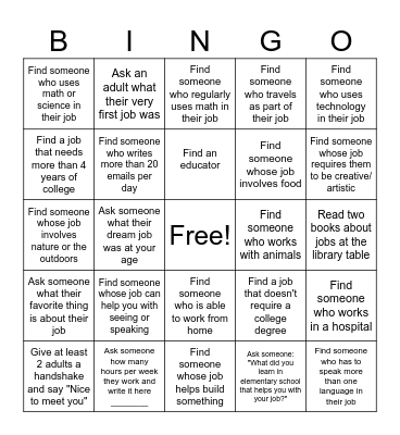 Lawton Career Night Bingo Card