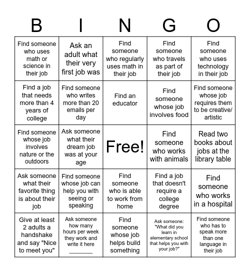 Lawton Career Night Bingo Card