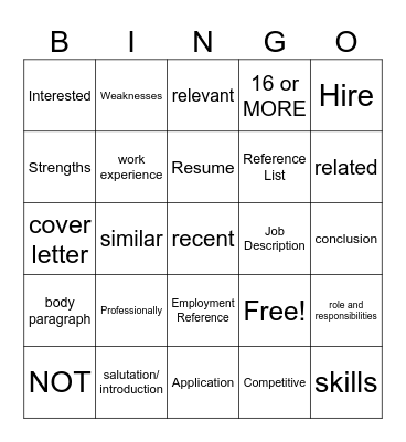 Interview Bingo Card