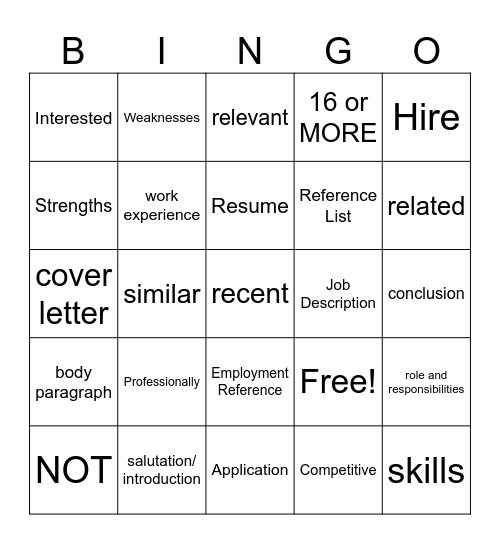 Interview Bingo Card