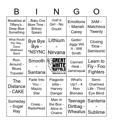 90's Hits Bingo Card