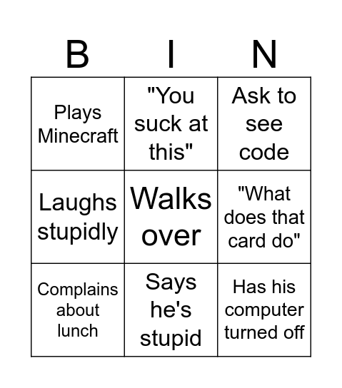 Troy bingo Card