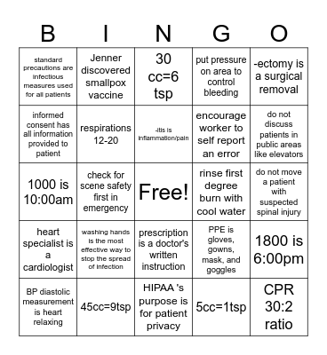 EOC Bingo Card