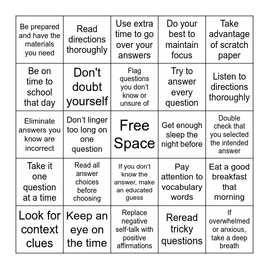 Testing Strategies Bingo Card